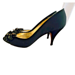 Vintage Beverly Feldman 1980s Black Suede Shoes with gold Beads 6